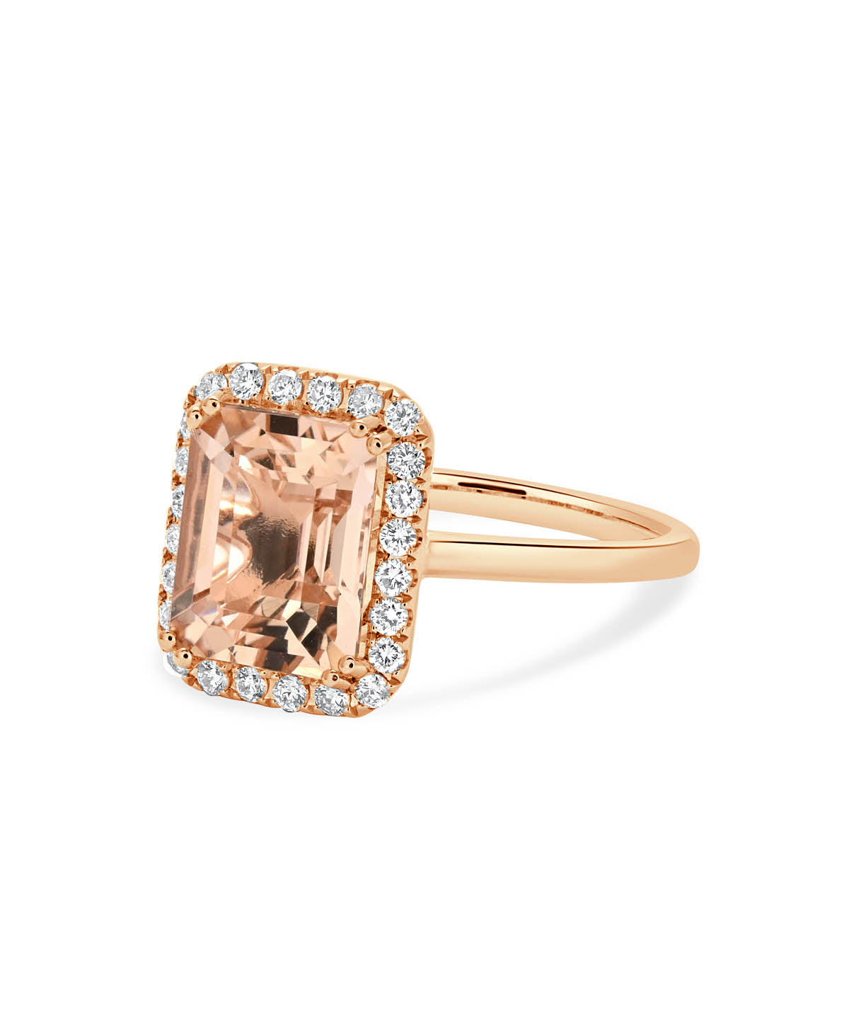 14K Rose Gold 3ct Morganite and Diamond Halo Ring