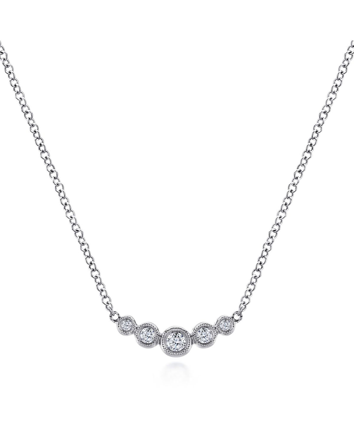 14K White Gold Curved Diamond Bar Necklace