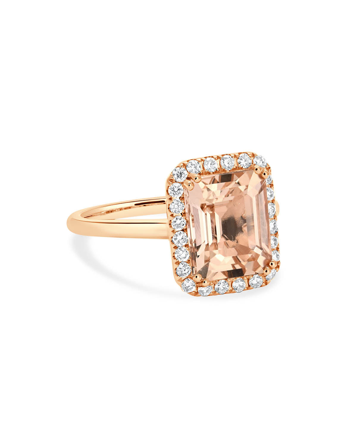 14K Rose Gold 3ct Morganite and Diamond Halo Ring