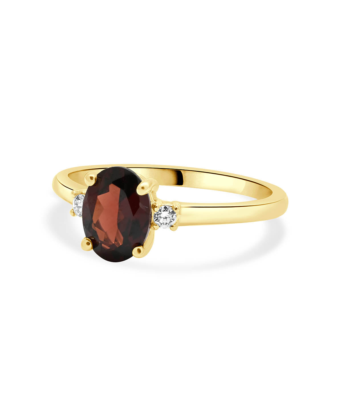 14K Yellow Gold 6mm London Garnet and Diamond Ring