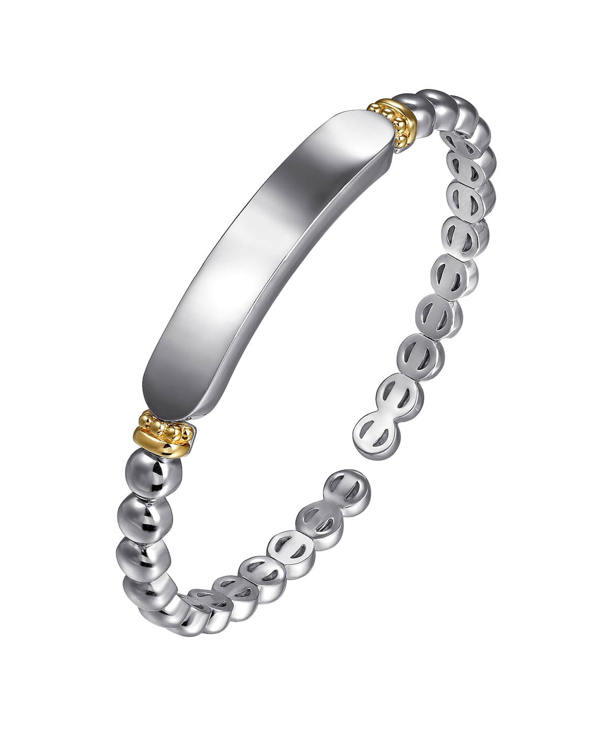 14K Yellow Gold and 925 Sterling Silver Bujukan Personalize Open Bangle Bracelet