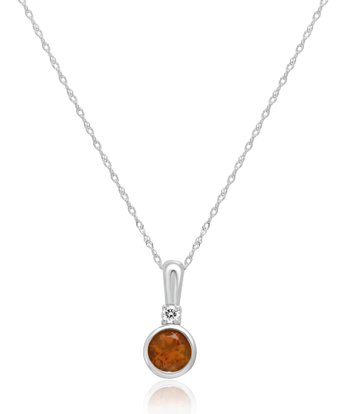 14K White Gold 6mm Citrine and Diamond Accented Pendant