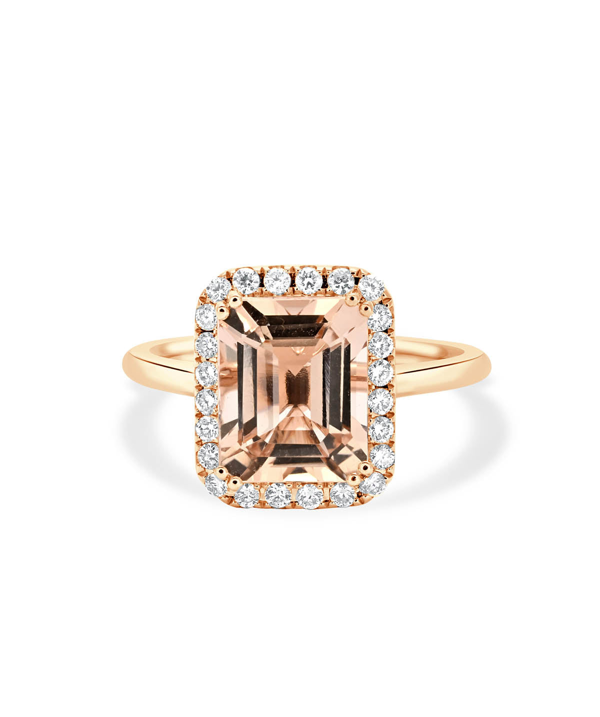 14K Rose Gold 3ct Morganite and Diamond Halo Ring
