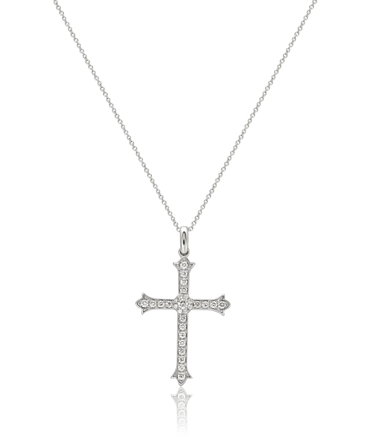 14K White Gold Diamond Cross Pendant Necklace