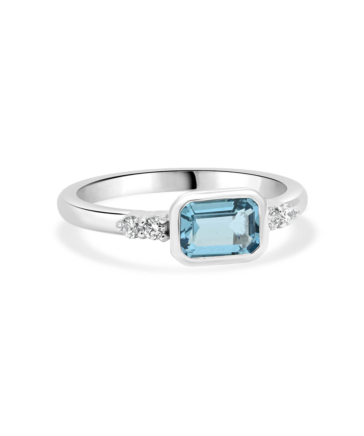 14K White Gold 7mm Swiss Blue Topaz and Diamond Ring
