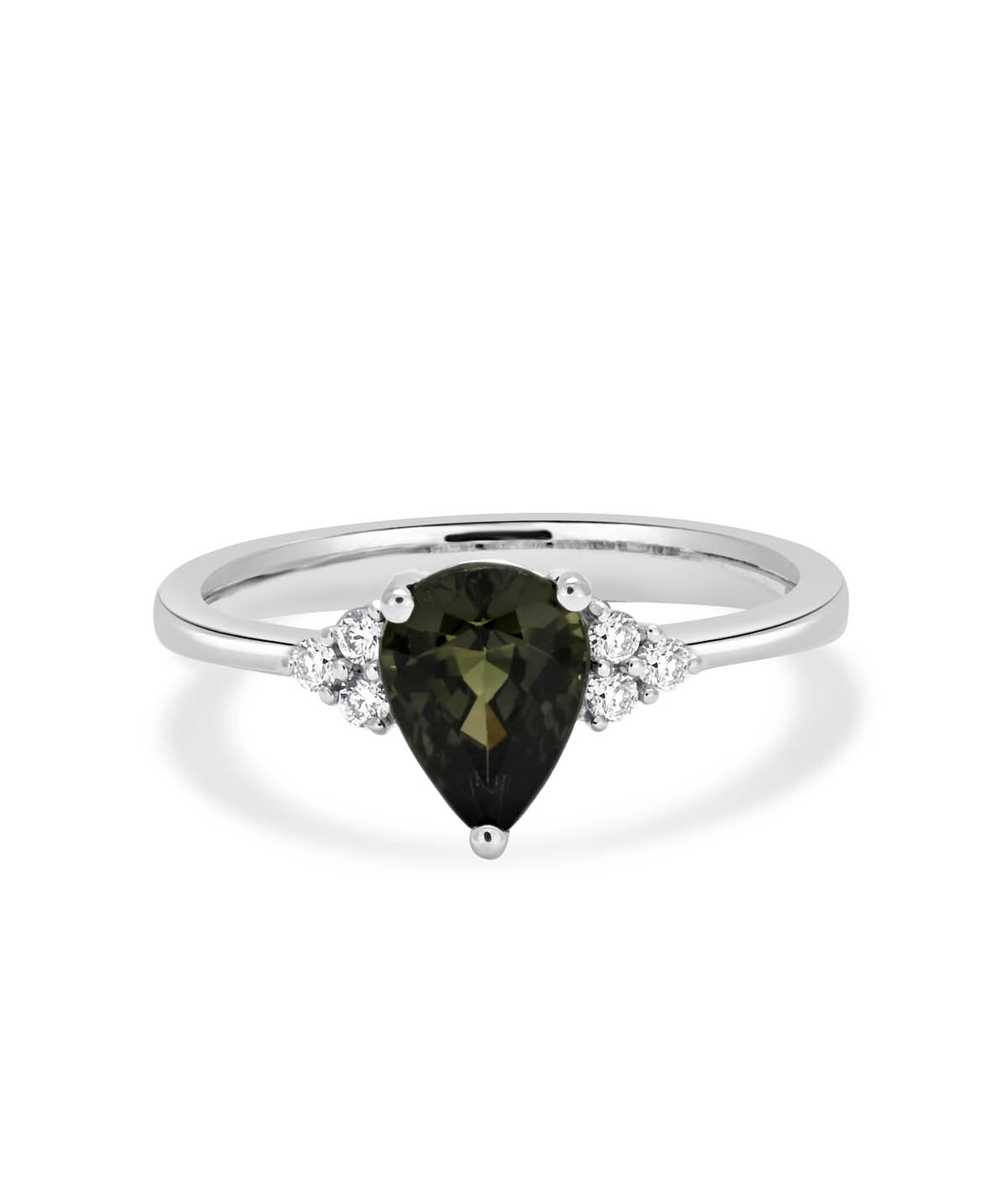 14K White Gold 8mm Green Sapphire and Diamond Ring