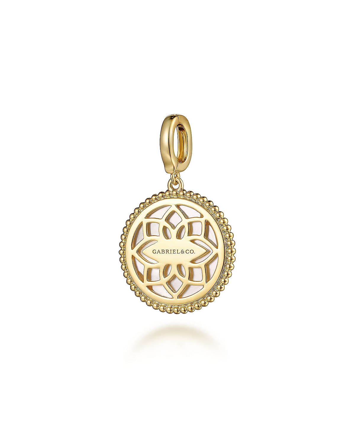 14K Yellow Gold and Sterling Silver Round Mother of Pearl Inlay Pendant