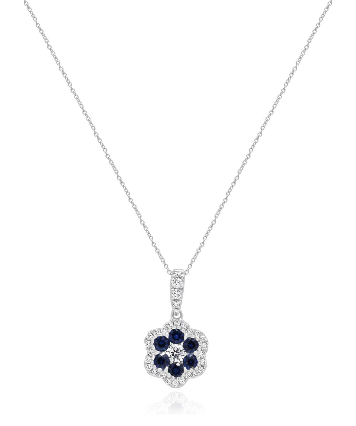 18K White Gold Sapphire and Diamond Flower Pendant Necklace