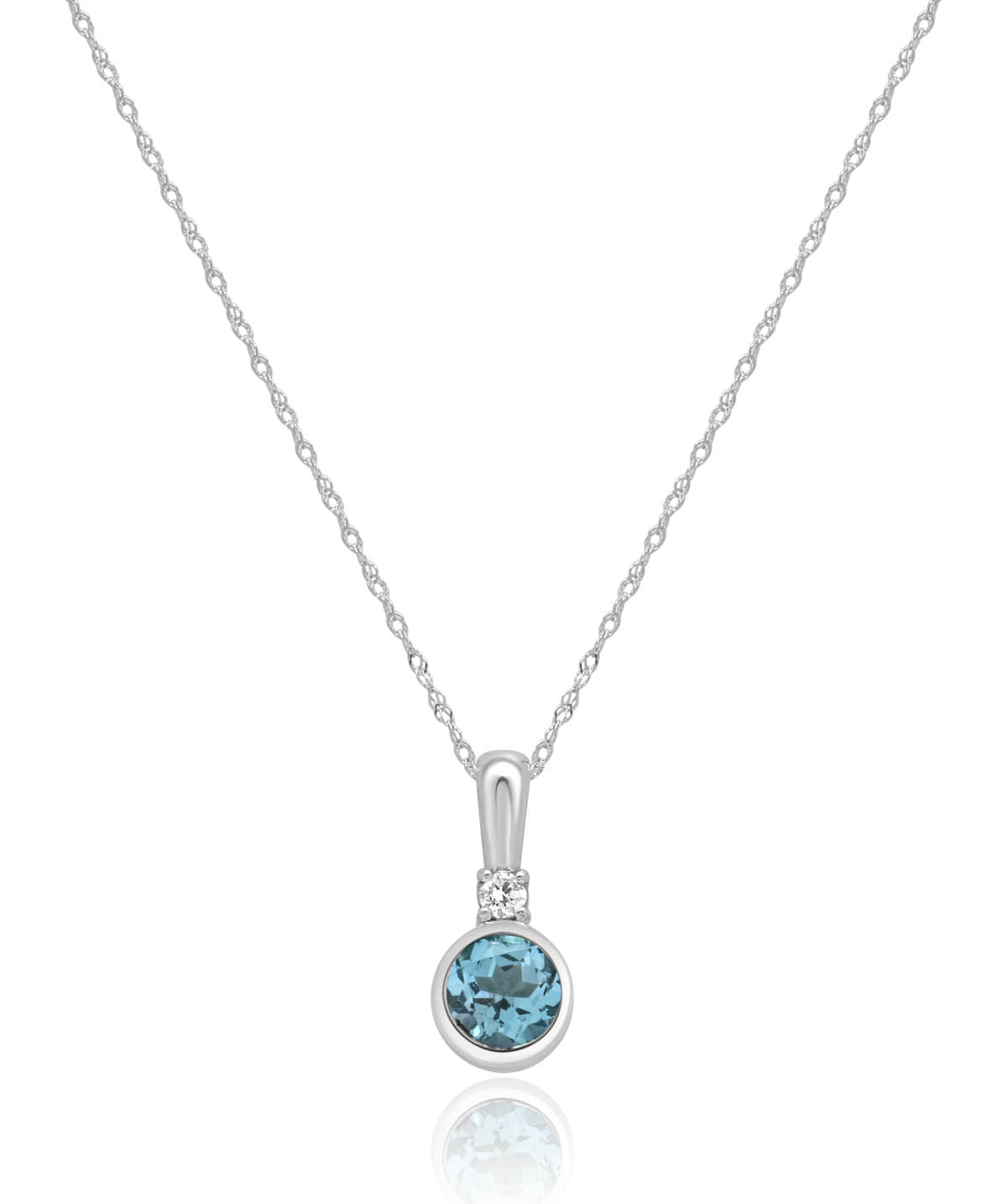14K White Gold 6mm Swiss Blue Topaz and Diamond Accented Pendant