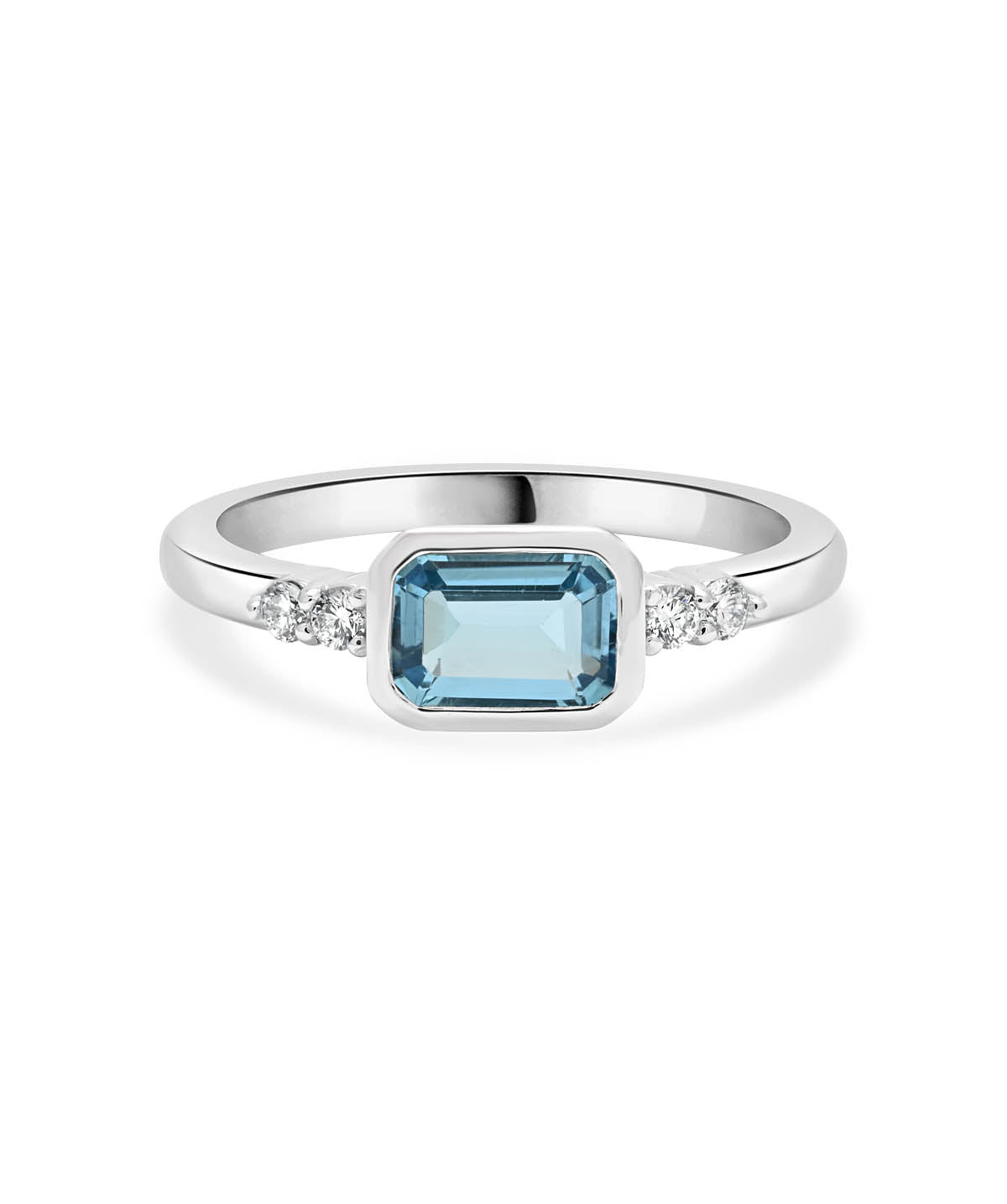 14K White Gold 7mm Swiss Blue Topaz and Diamond Ring