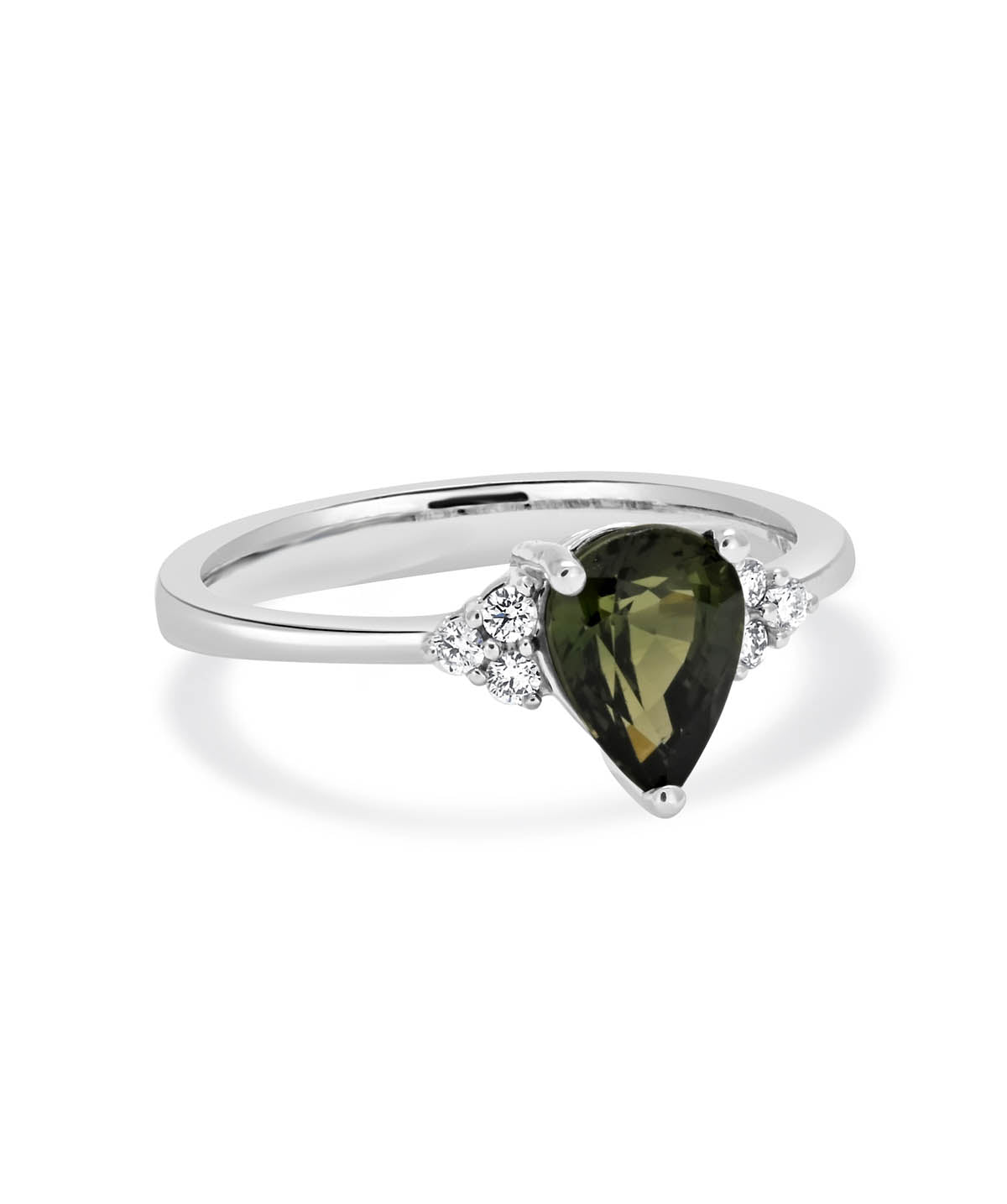 14K White Gold 8mm Green Sapphire and Diamond Ring