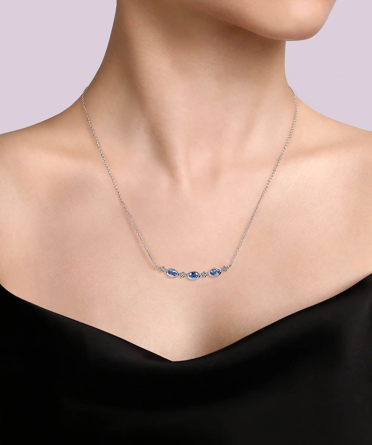 925 Sterling Silver Bujukan Blue Topaz Bar Necklace