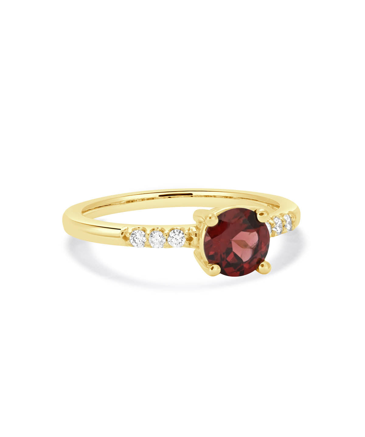 14K Yellow Gold 6mm London Garnet and Diamond Ring