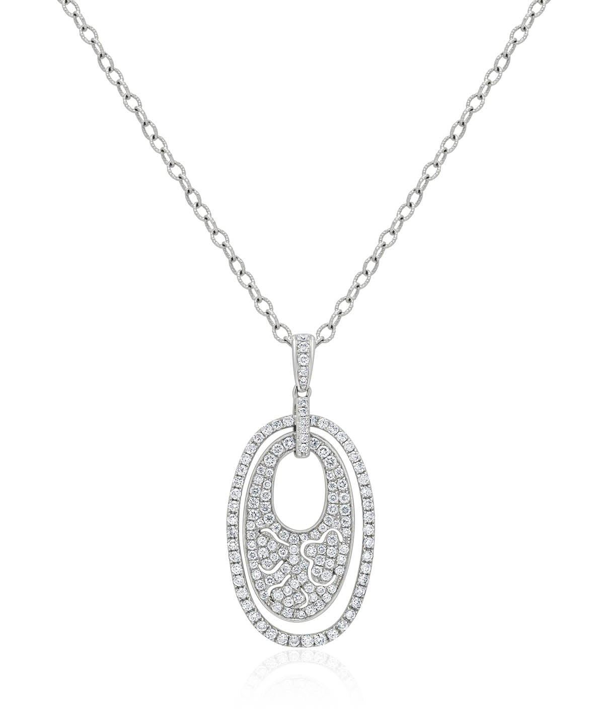 14K White Gold Diamond Pave Oval Pendant Necklace