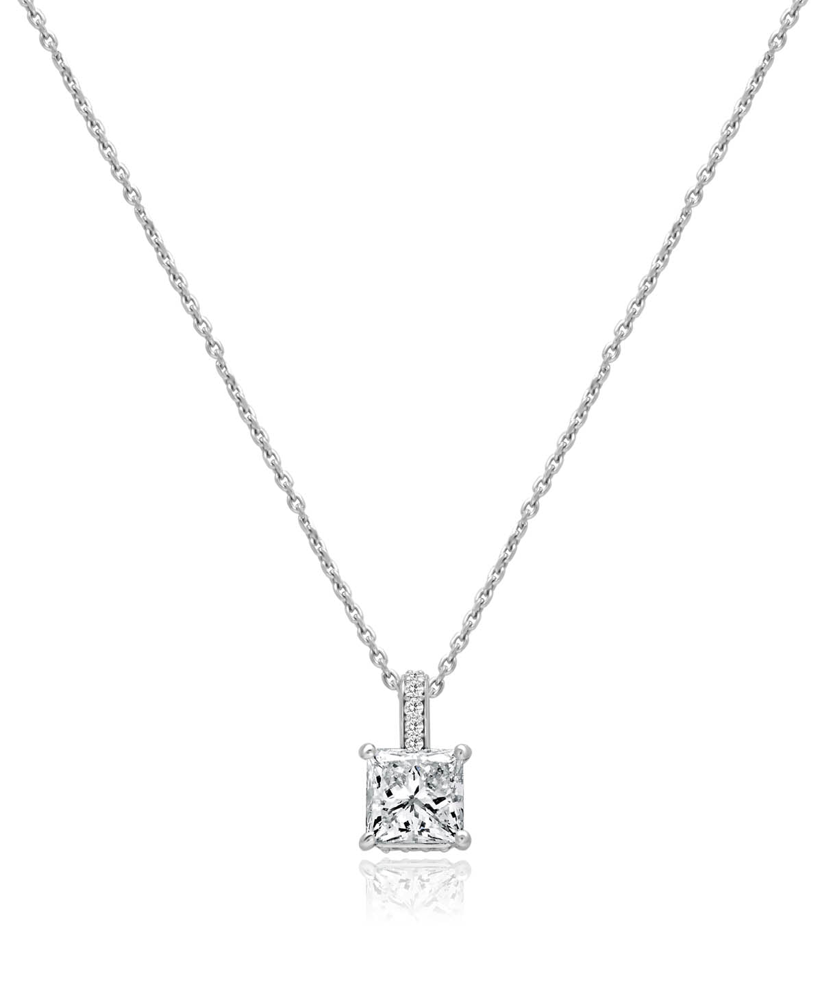 14K White Gold Hidden Halo 3ct Princess Certified Diamond Pendant