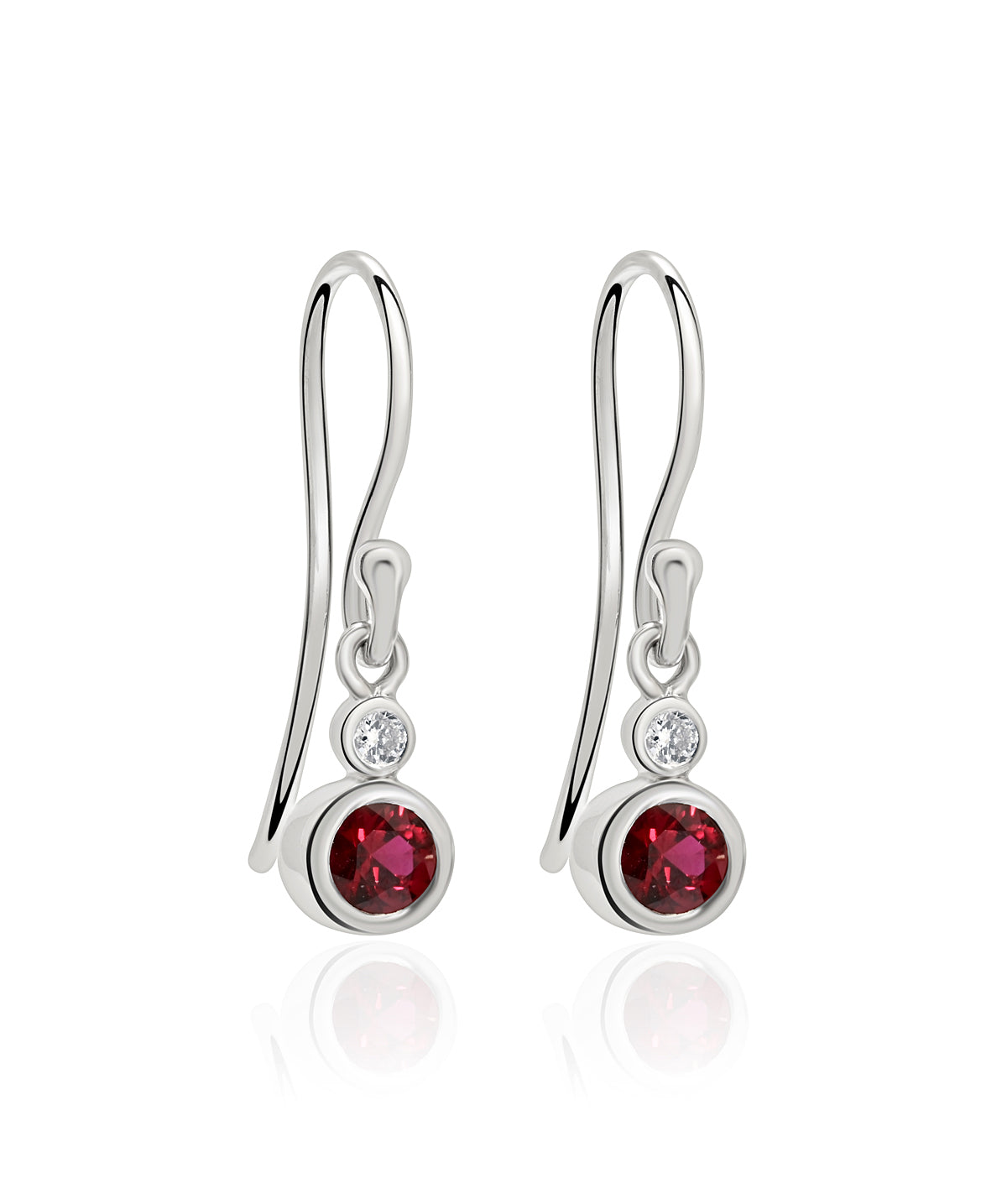 14K White Gold Bezel Set Ruby and Diamond Dangle Earrings