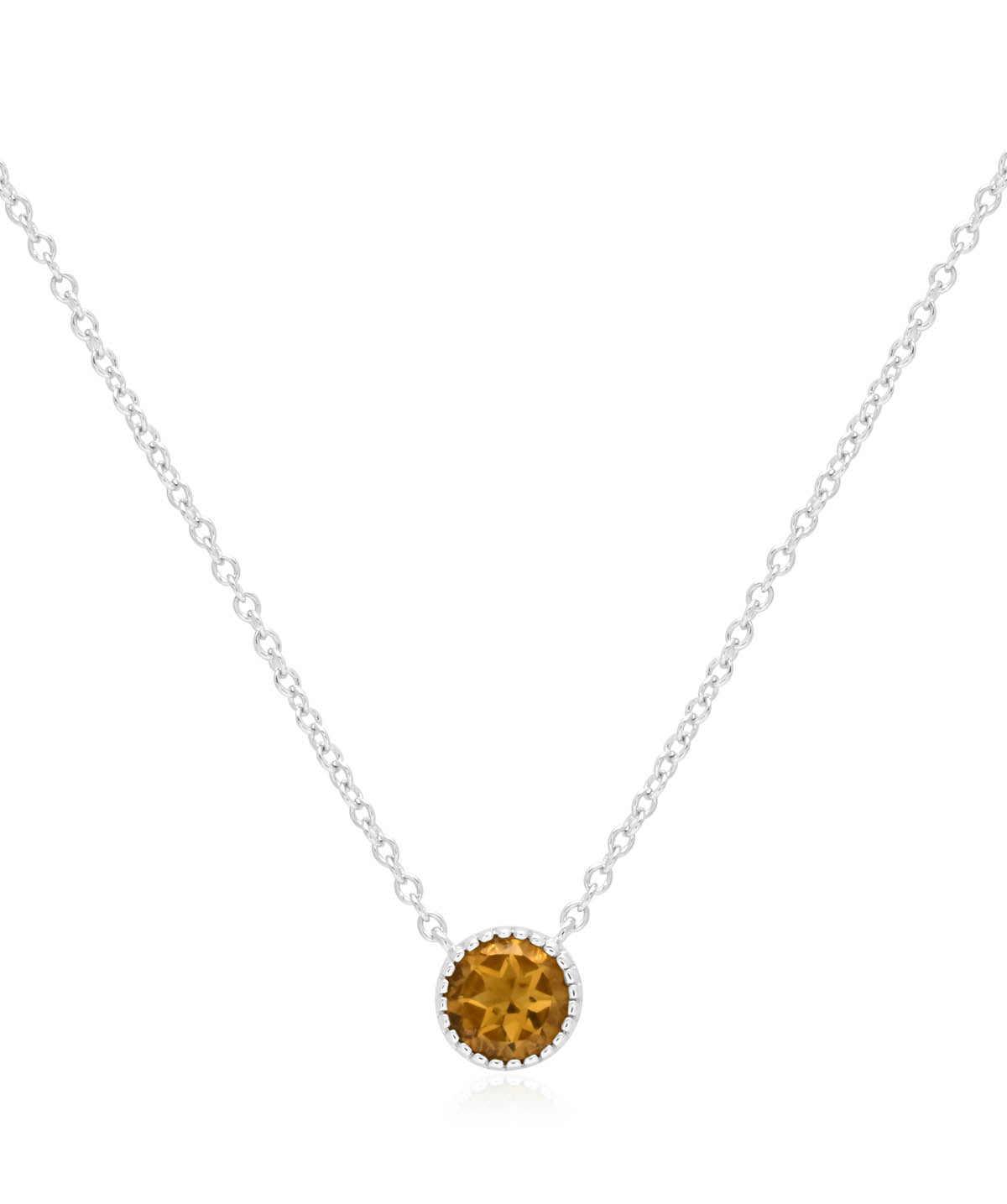 Sterling Silver Bezel Set 6mm Citrine Pendant Necklace