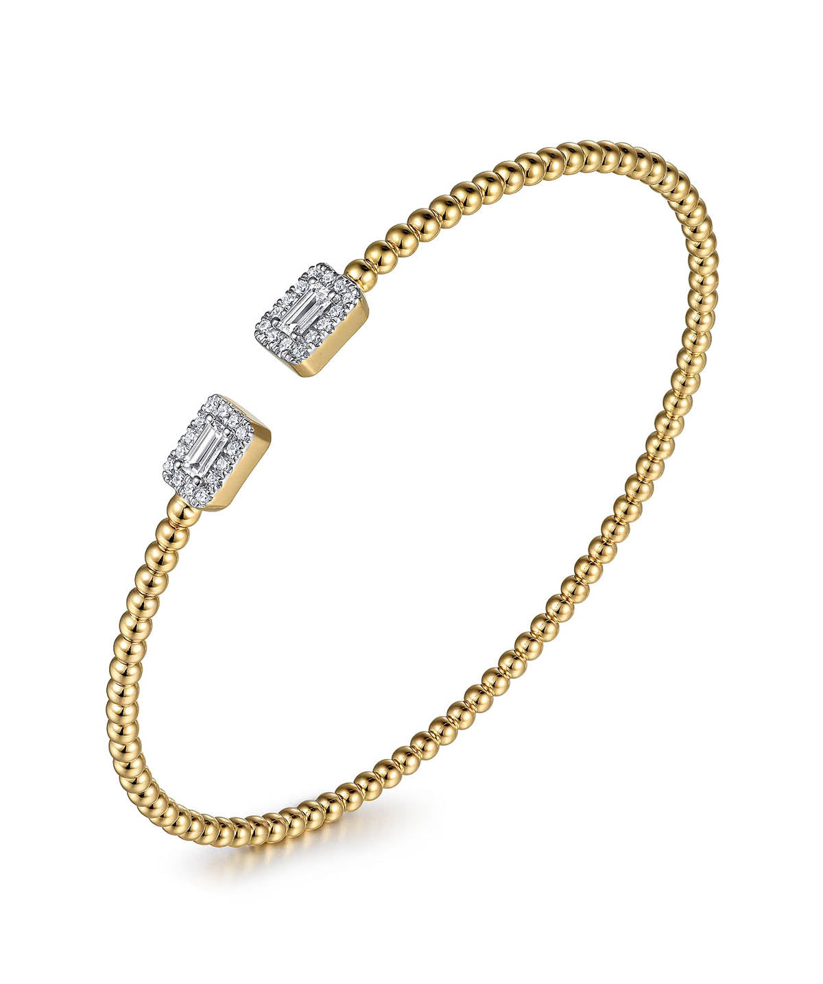 14K Yellow Gold Bujukan Open Cuff Bracelet with Diamond Baguettes