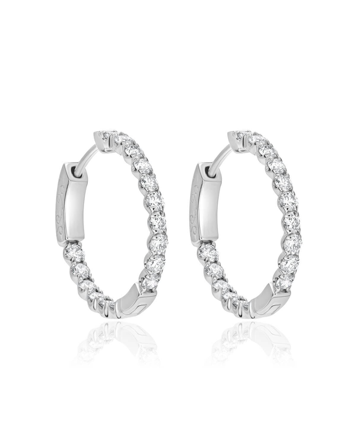 14K White Gold Inside Out Diamond Hoop Earrings 1.50cttw