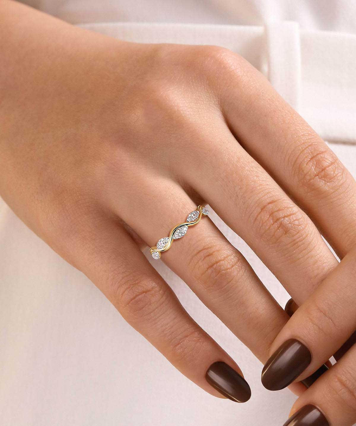 14K Yellow Gold Diamond Twisted Stackable Ring