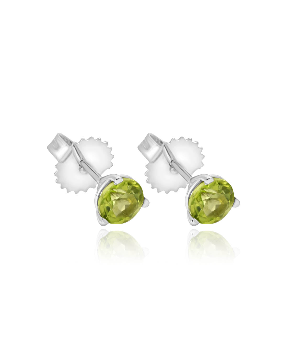 14K White Gold 5mm Peridot Three Prong Friction Back Stud Earrings