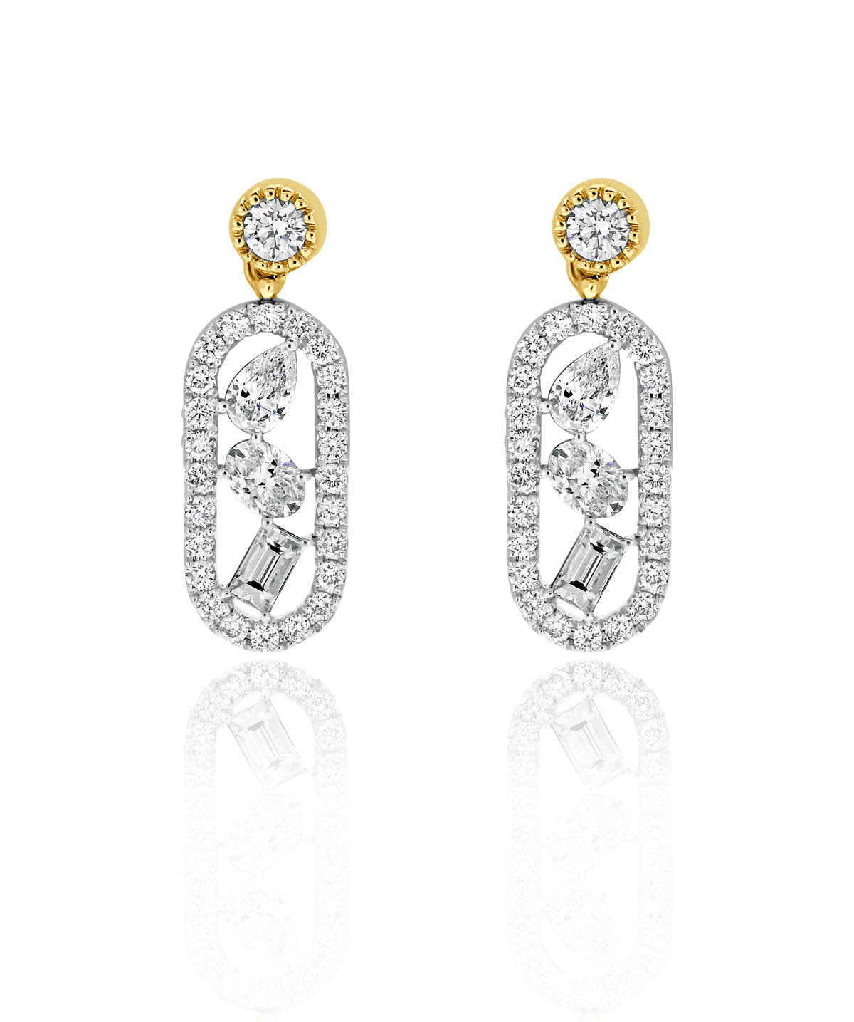 14K White and Yellow Gold Multi Diamond Drop Earrings