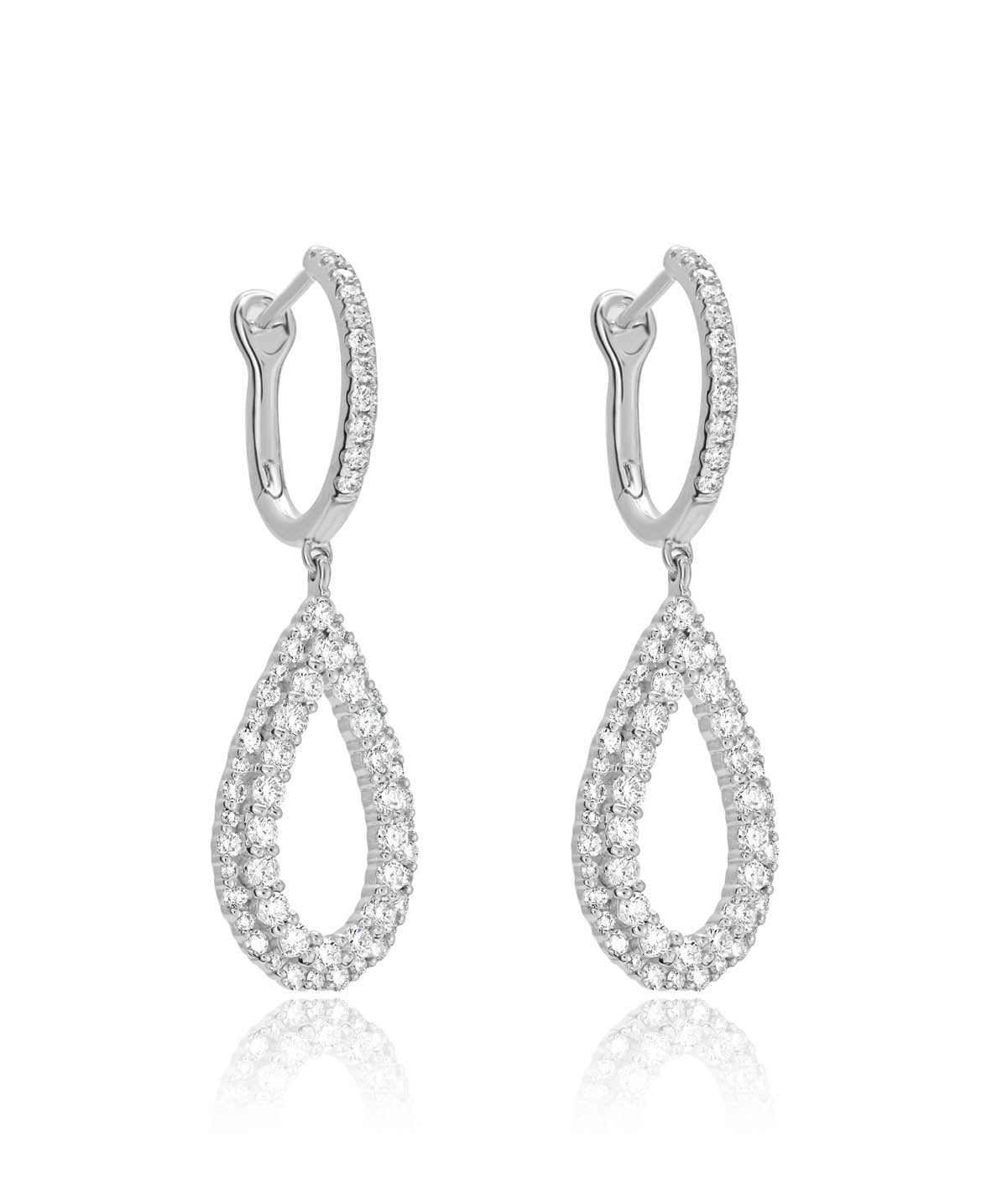 14K White Gold Open Pear Diamond Dangle Earrings