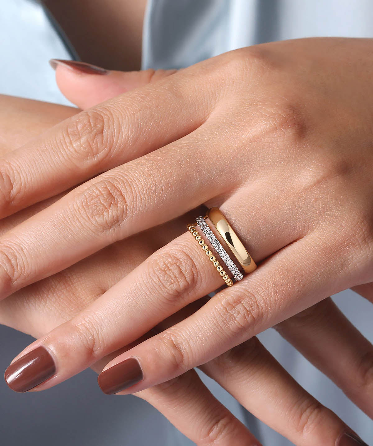 14K White-Yellow Gold Diamond Bujukan Easy Stackable Ring