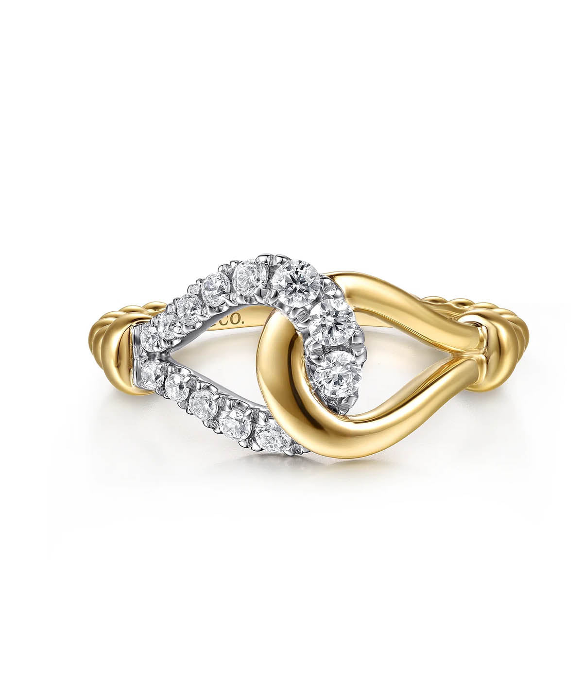 14K White Yellow Gold Bujukan and Diamond Horseshoe Link Ring