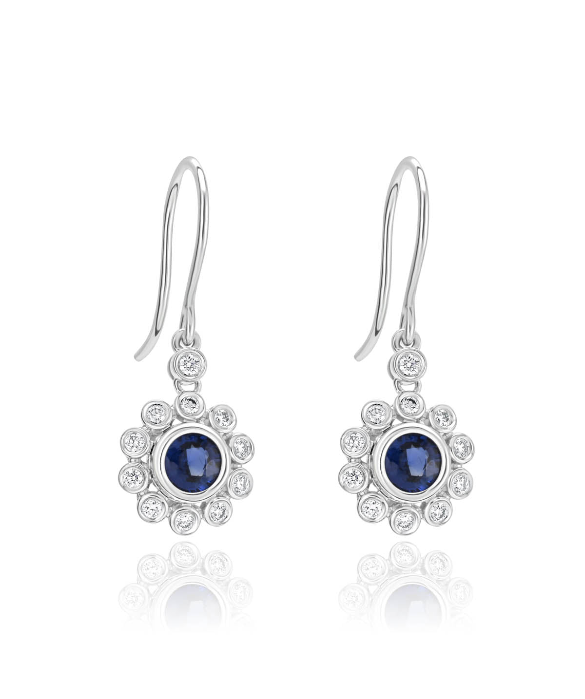 14K White Gold Sapphire and Diamond Flower Dangle Earrings