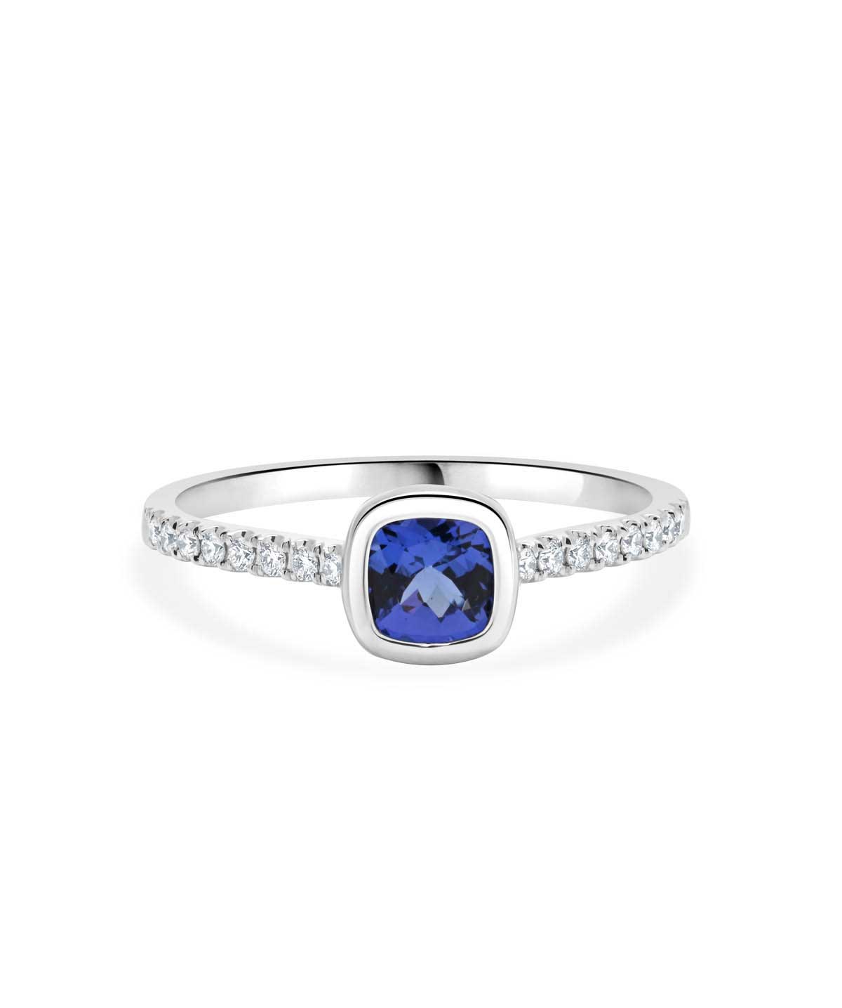 14K White Gold 0.71ct Tanzanite & Diamond Accented Bezel Ring