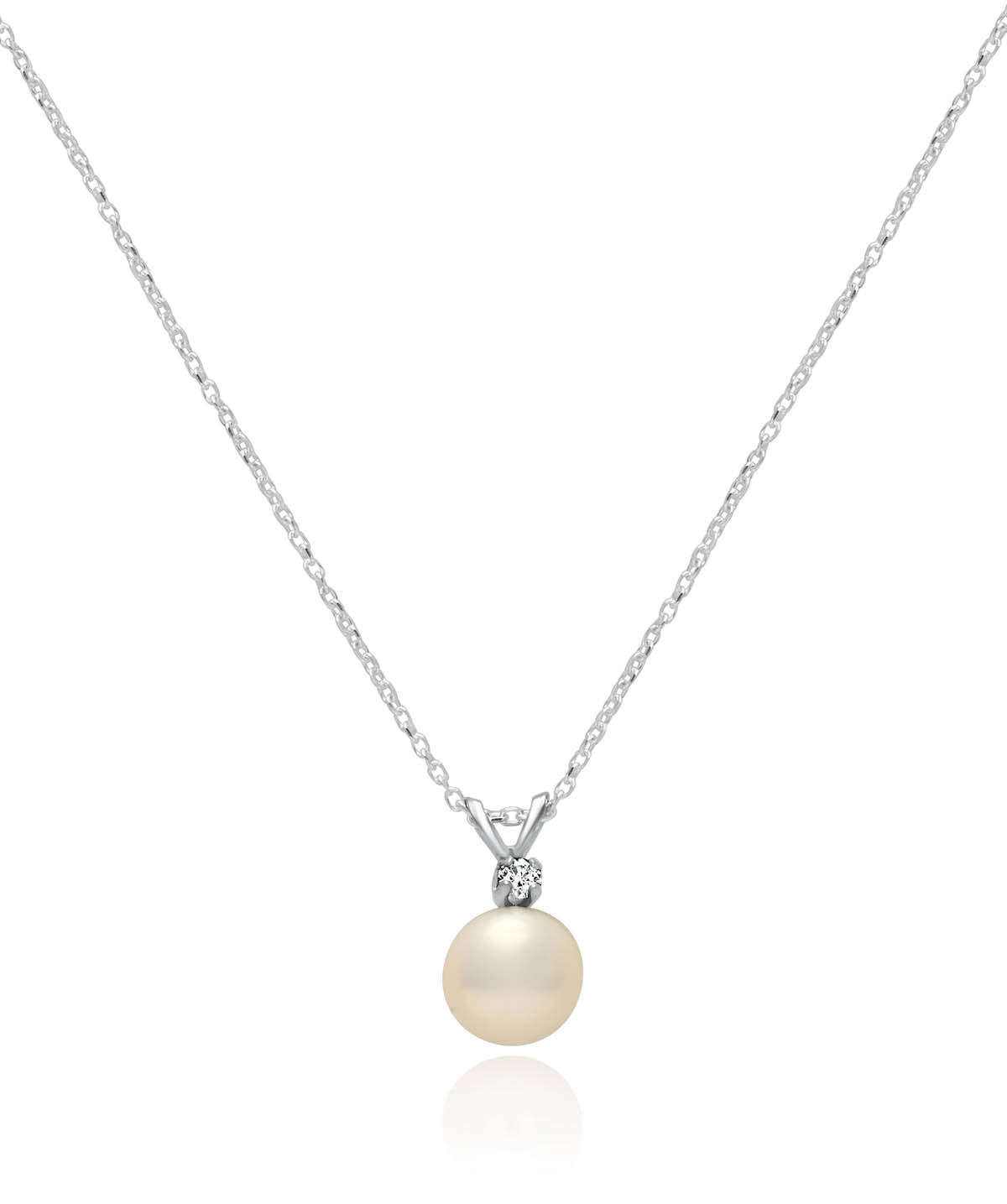 14K White Gold Diamond Accented Pearl Pendant 7mm