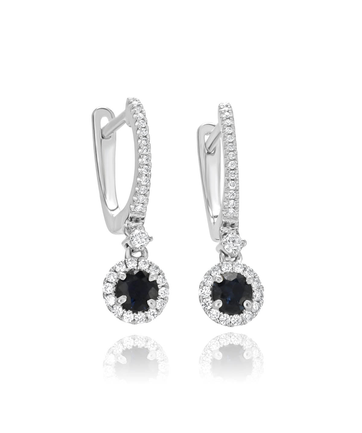 14K White Gold Sapphire and Diamond Halo Dangle Earrings