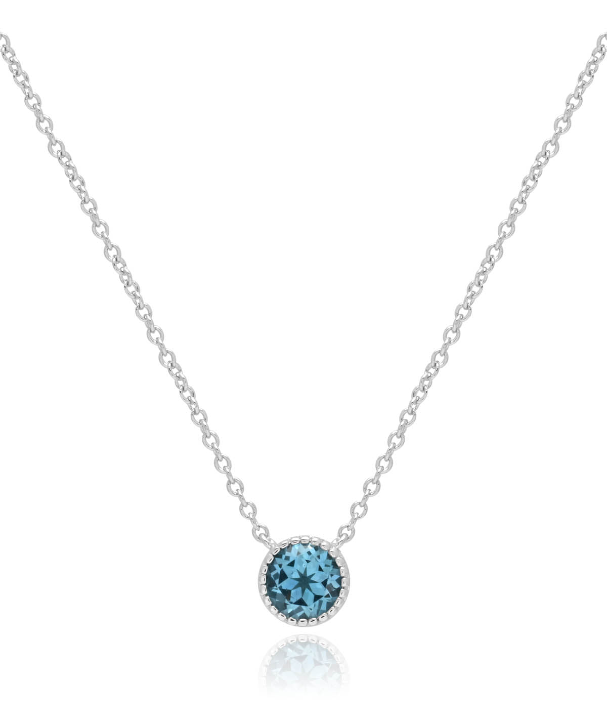 Sterling Silver Bezel Set 6mm Blue Topaz Pendant Necklace