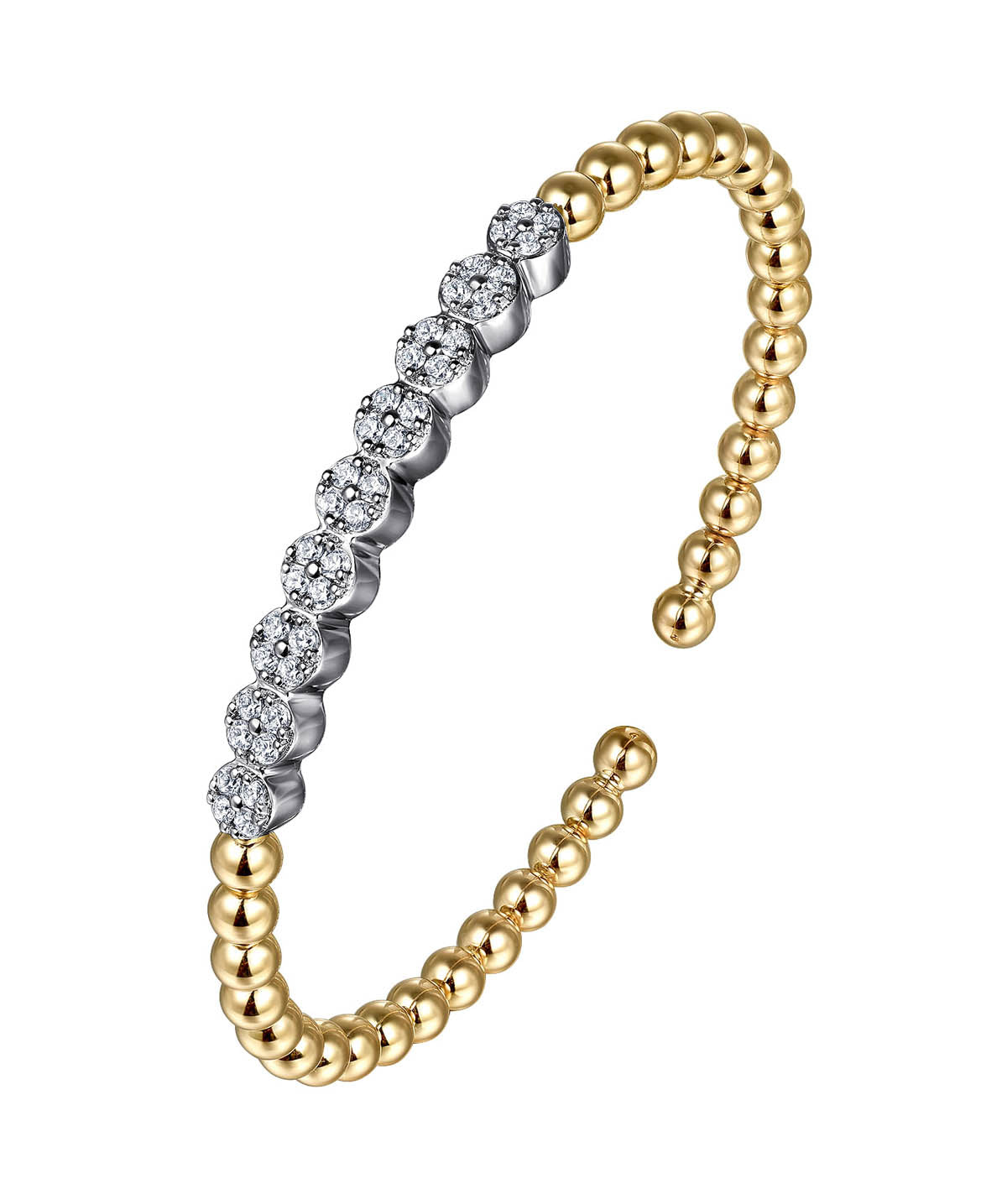 14K White Yellow Gold Bujukan Diamond Cluster Split Bangle Bracelet