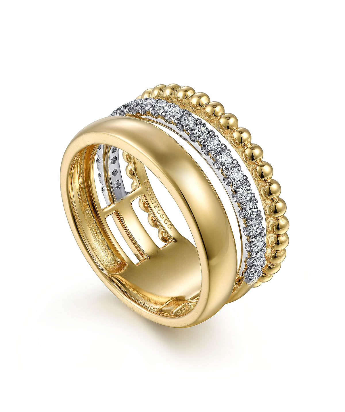 14K White-Yellow Gold Diamond Bujukan Easy Stackable Ring