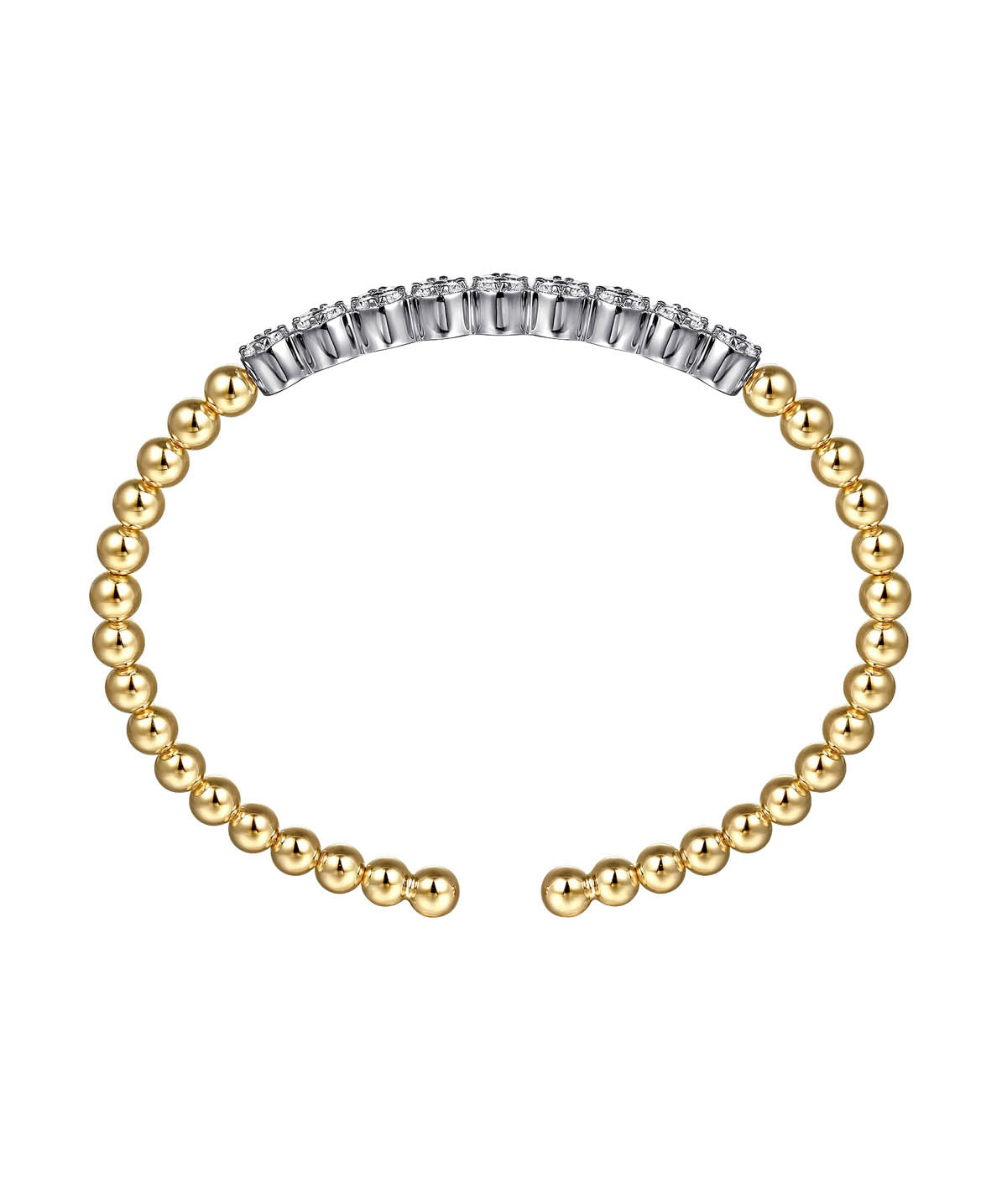 14K White Yellow Gold Bujukan Diamond Cluster Split Bangle Bracelet