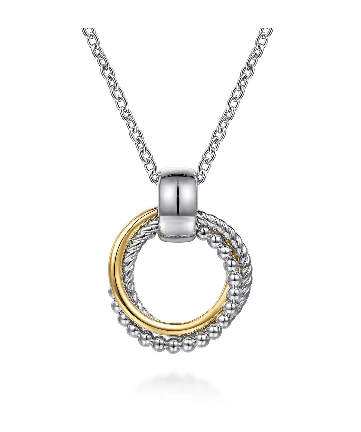 14K Yellow Gold and 925 Sterling Silver Bujukan Interlocking Circle Pendant Necklace