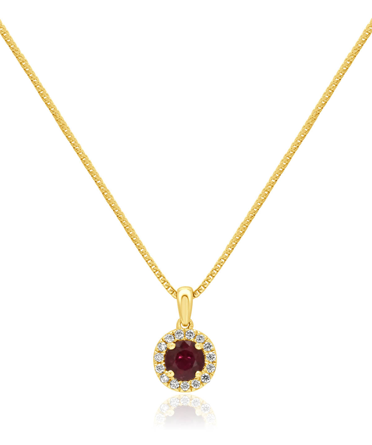 14K Yellow Gold 5mm Ruby and Diamond Halo Pendant