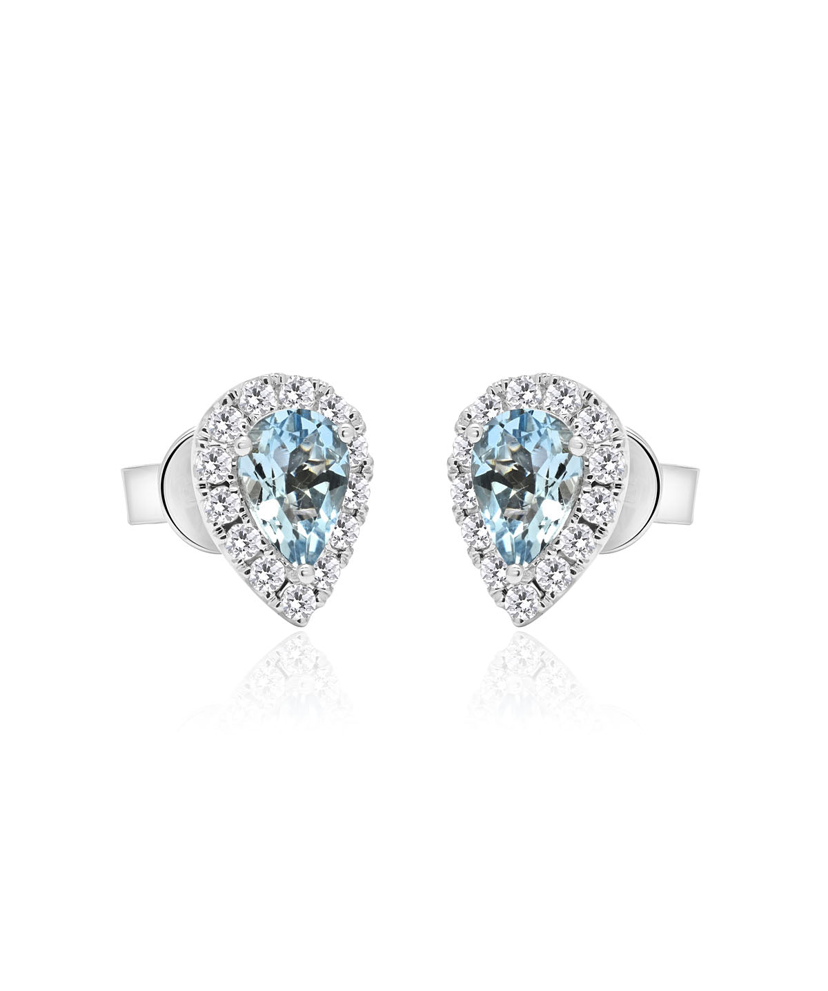 18K White Gold 0.76ct Aquamarine and Diamond Halo Studs