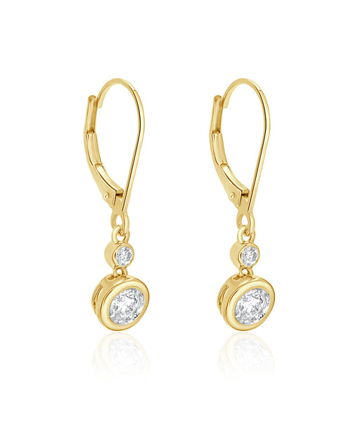 14K Yellow Gold Bezel Set Diamond French Wire Back Earrings