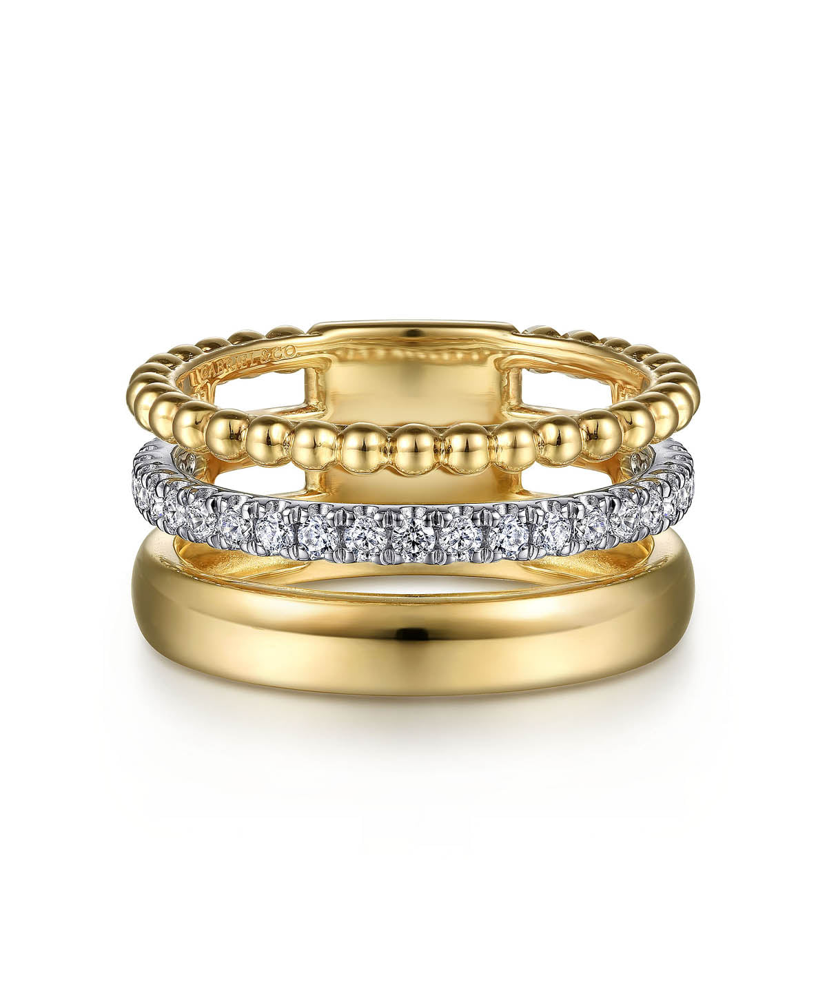 14K White-Yellow Gold Diamond Bujukan Easy Stackable Ring