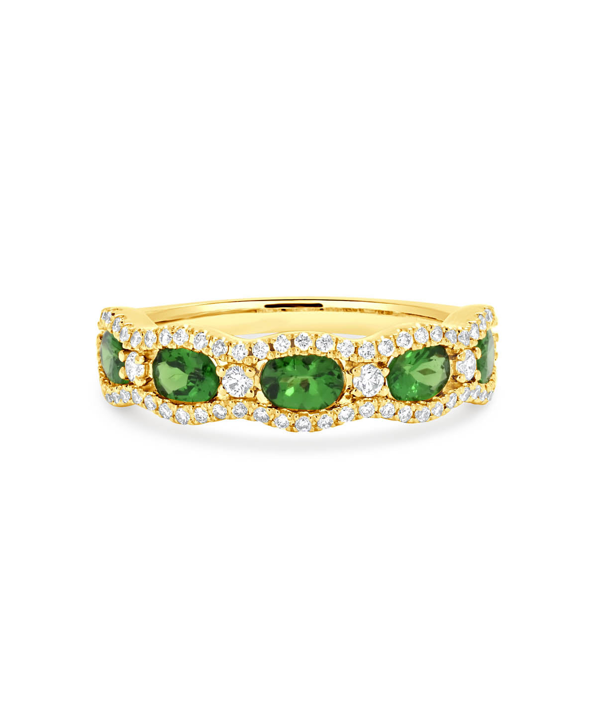 14K Yellow Gold 1.00ct Tsavorite and Diamond Band Style Ring