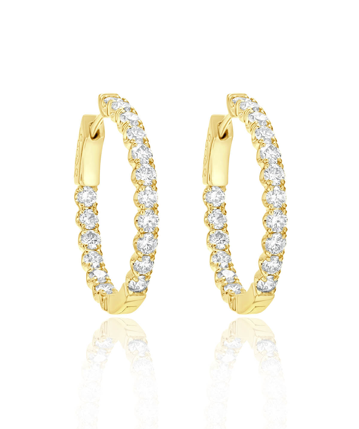 14K Yellow Gold Round Bezel Set Inside Outside Diamond Hoop Earrings 3.00cttw