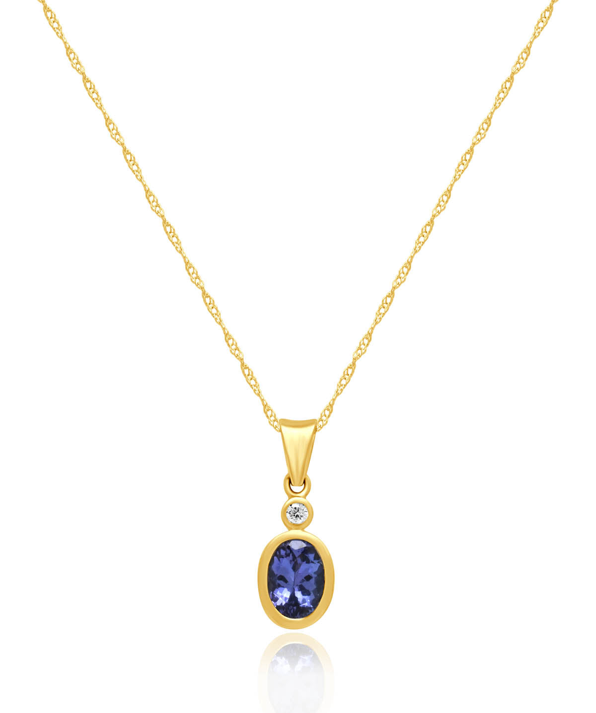 14K Yellow Gold 1.00ct Tanzanite and Diamond Bezel Pendant