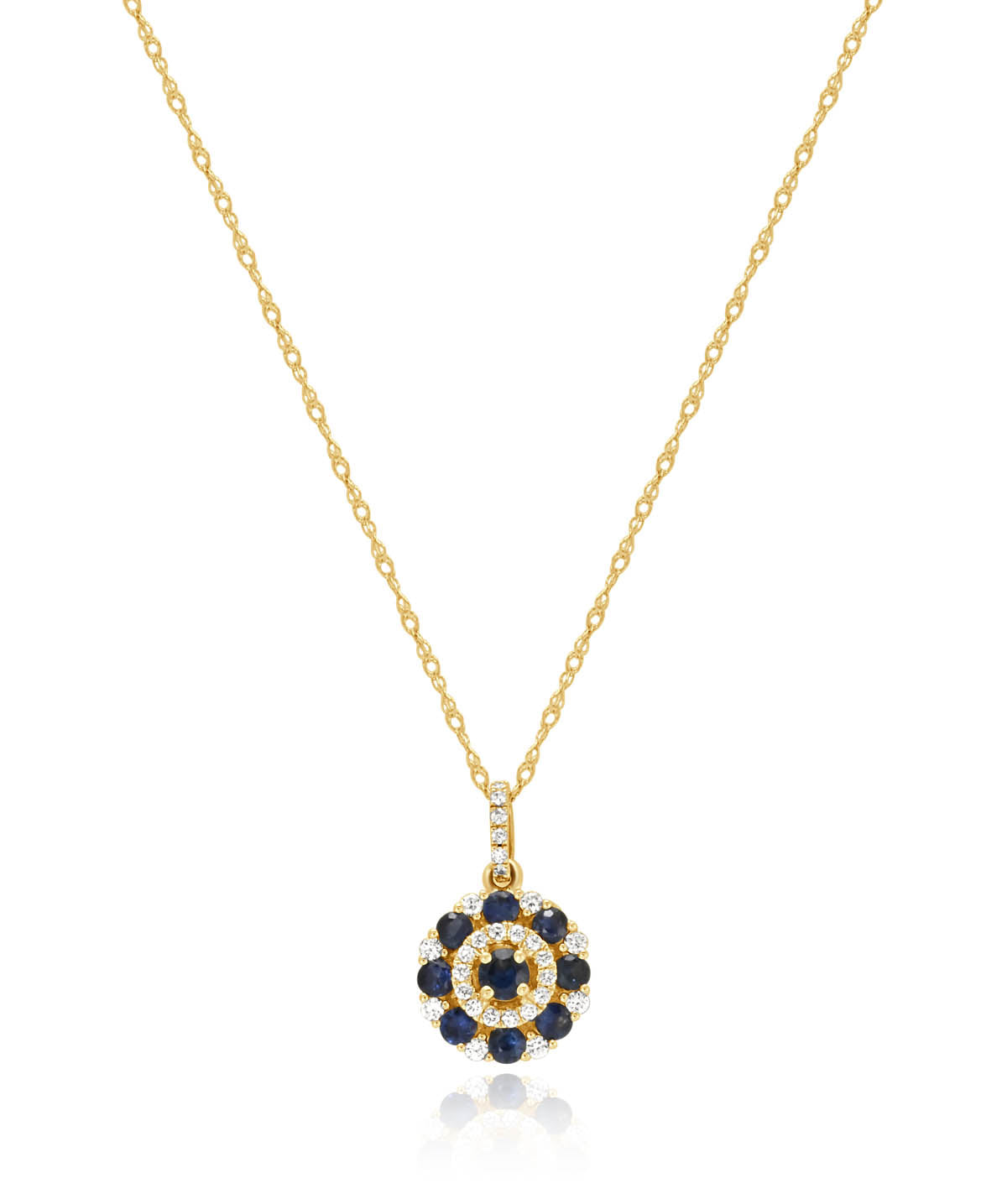 14K Yellow Gold Sapphire and Diamond Halo Pendant Necklace
