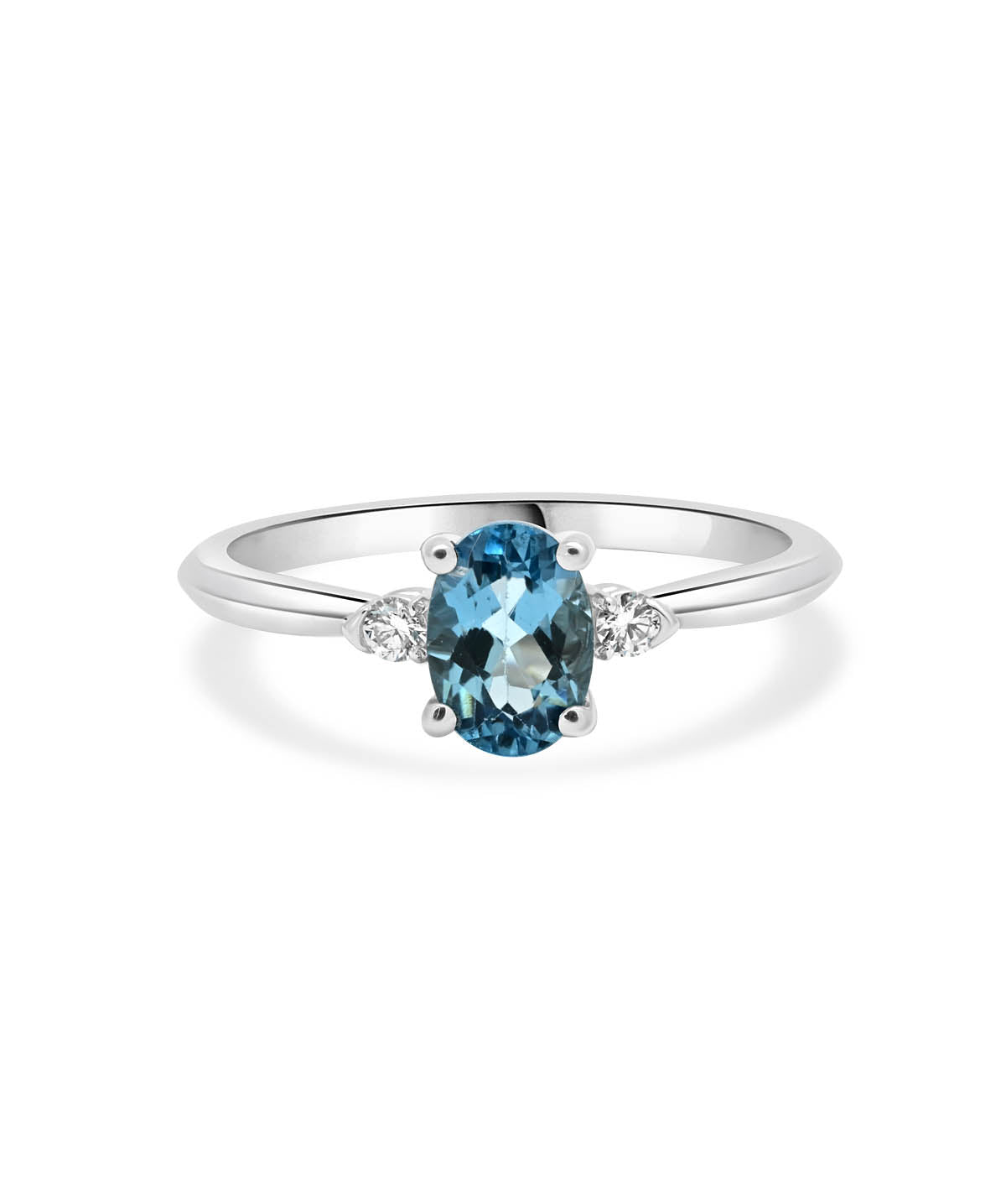 14K White Gold 7mm Swiss Blue Topaz and Diamond Ring