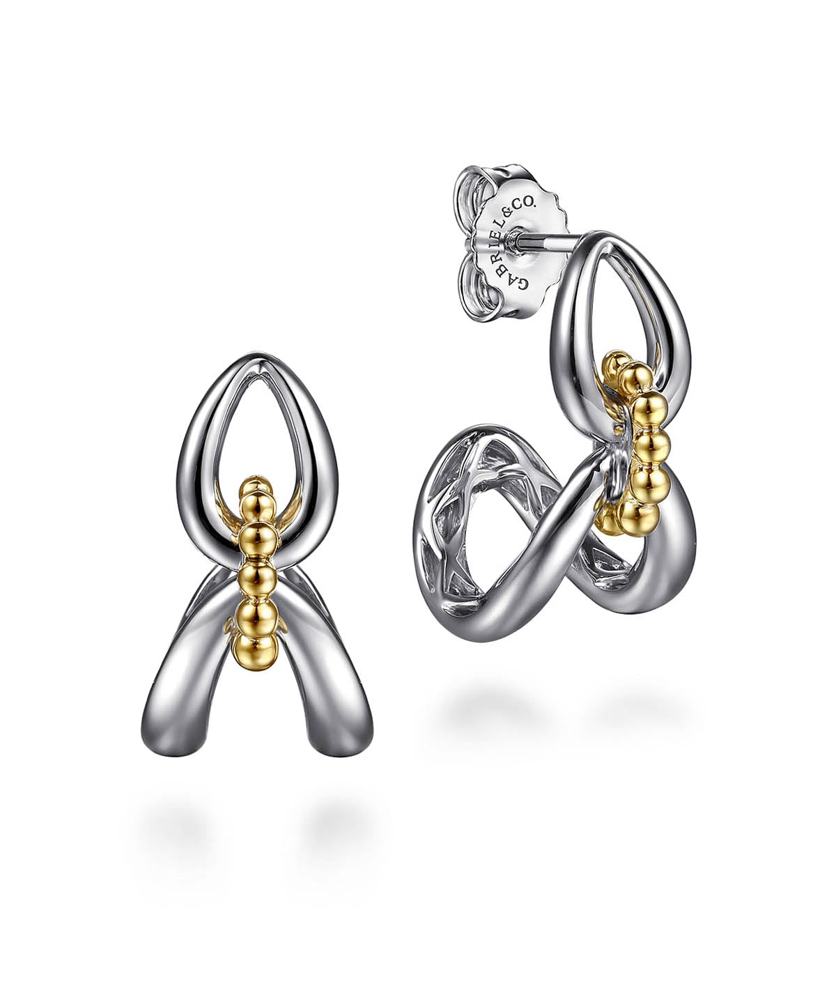 925 Sterling Silver and 14K Yellow Gold 20mm Bujukan Link J Hoop Earrings