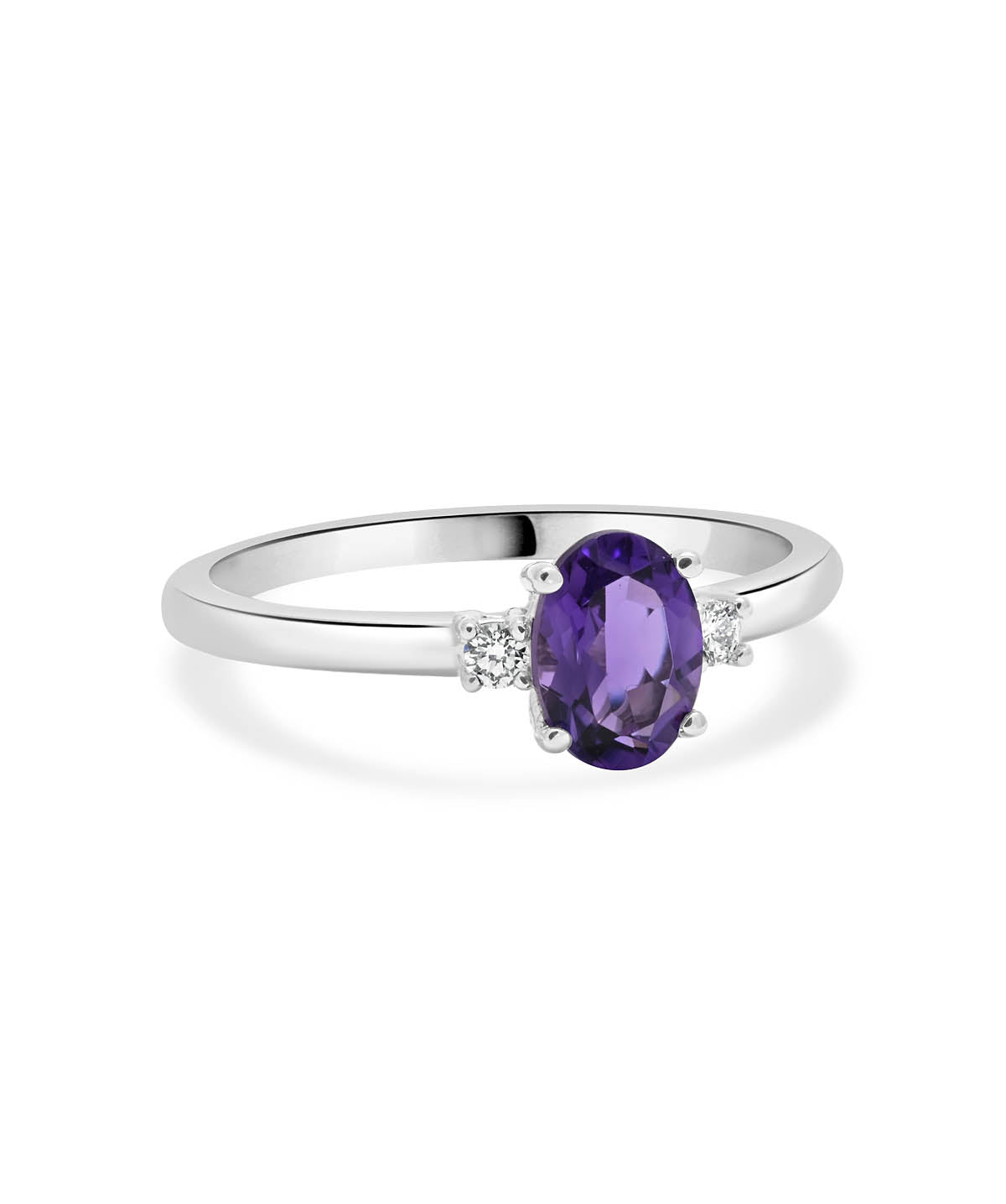 14K White Gold 7mm Amethyst and Diamond Ring