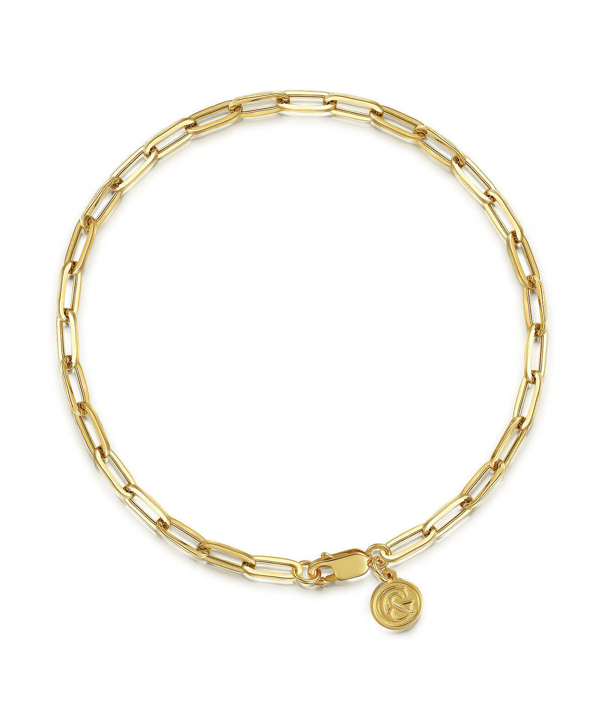 7 inch 14K Yellow Gold Hollow Paperclip Chain Bracelet